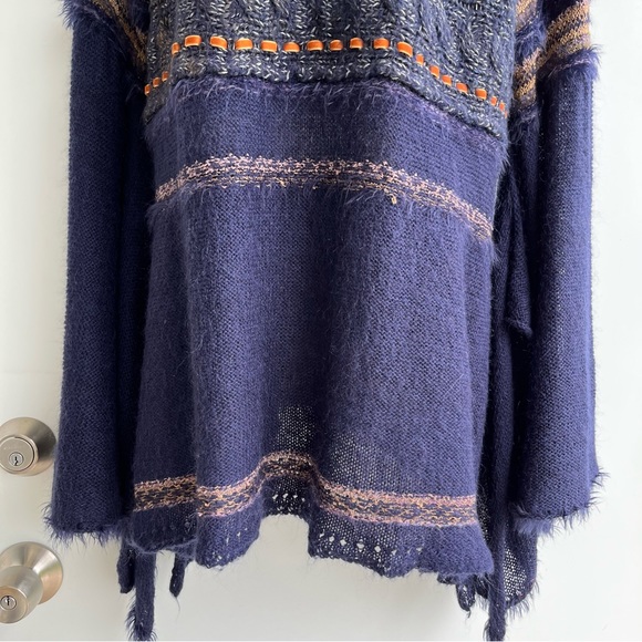 Free People Navy Wool Mohair Alpaca Cotton Blend Sweater Size L - Picture 5 of 13